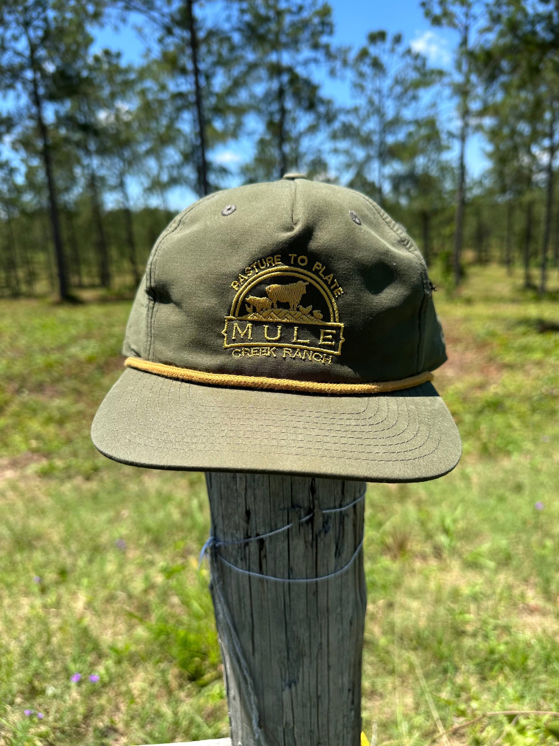 Mule Creek Ranch Merchandise Army Green + Gold Rope MCR Branded Hat